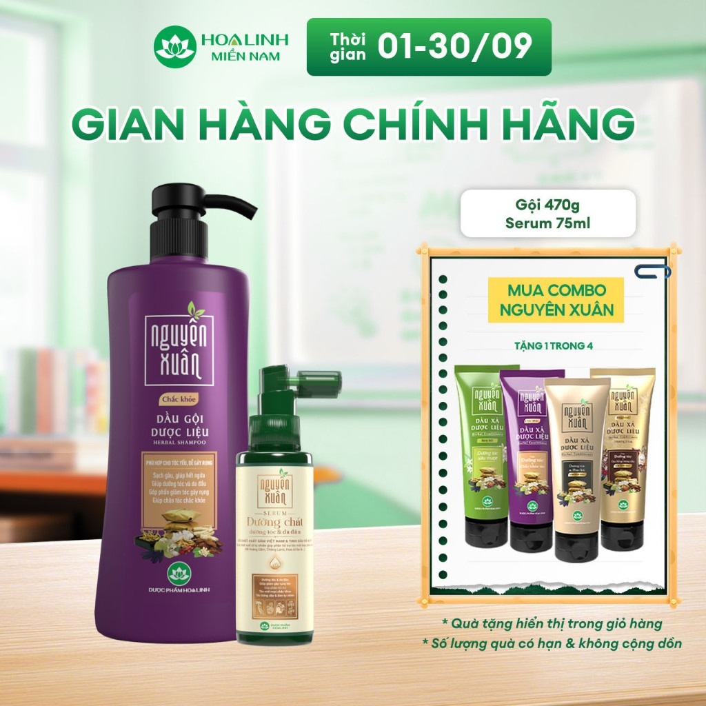 Combo Dầu gội Nguyên Xuân chắc khỏe 470g KM 50g + Serum Nguyên Xuân 75ml KM 15ml