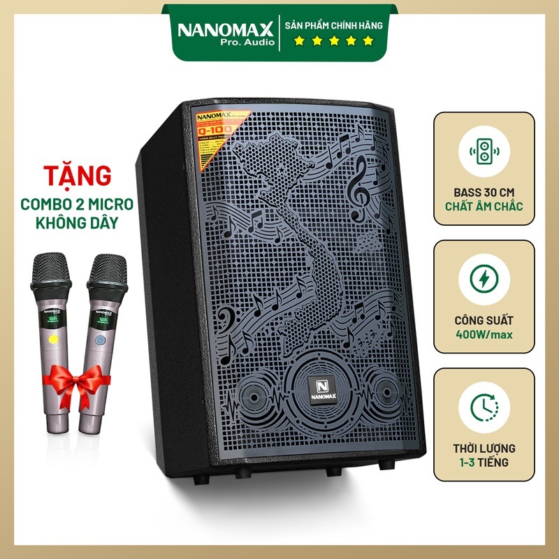 Loa Karaoke Nanomax Q-100 400W Bass 30cm Bluetooth 6.2 Loa Karaoke Di Động