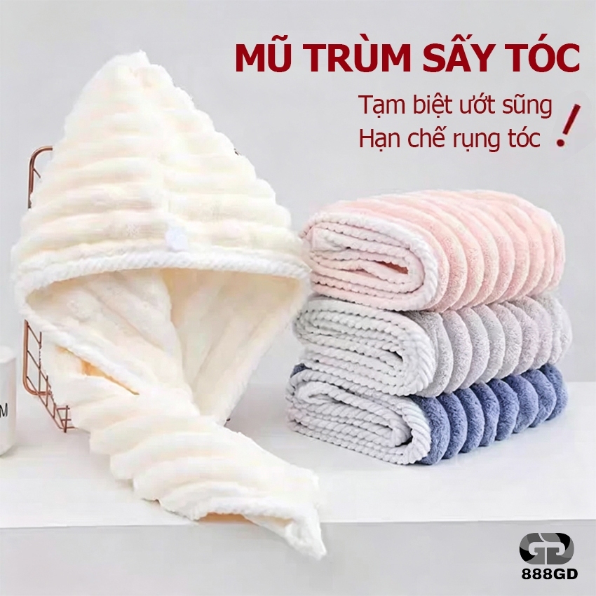 Khăn Quấn Ủ Tóc 888GD Mũ Tắm Dưỡng Tóc Làm Khô TÓC siêu Thấm Hút Nhanh Khô