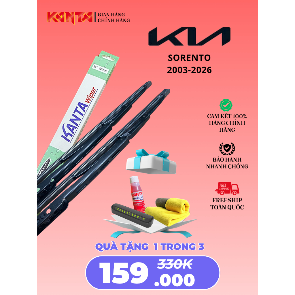 Gạt mưa Kanta XƯƠNG SẮT cho xe KIA Sorento siêu sạch BL XM UM MQ4 siêu êm siêu bền(bảo hành 6 tháng)