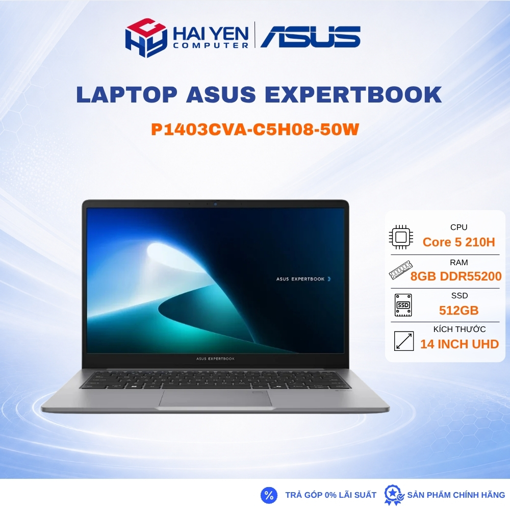 Máy tính xách tay Asus P1403CVA (Core 5 210H/ Màn 14.0 inch FHD 60Hz/DDR5 8GB/SSD 512GB/ 50Whrs/Wind