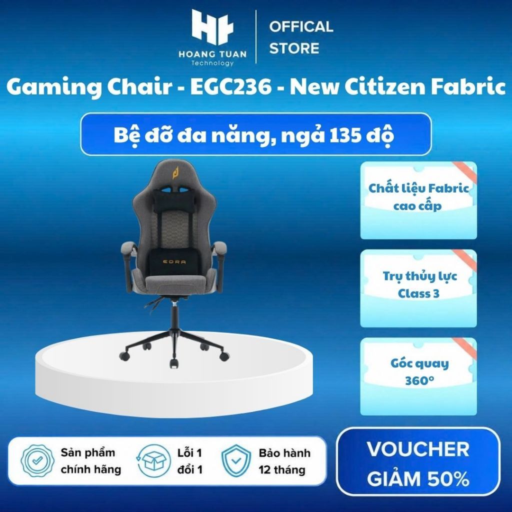 Ghế Gaming Chair EGC236 Citizen Fabric xám chính hãng chất liệu Fabric cao cấp khung đỡ thép, bệ đỡ 