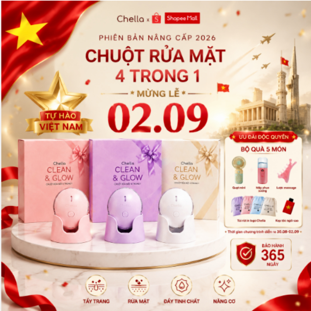 Chuột Rửa Mặt Chella 4 Trong 1 Chính Hãng – Quà Tặng Chăm Sóc Da Cho Nữ, Nhỏ Gọn Cao Cấp | Hỗ Trợ Vi