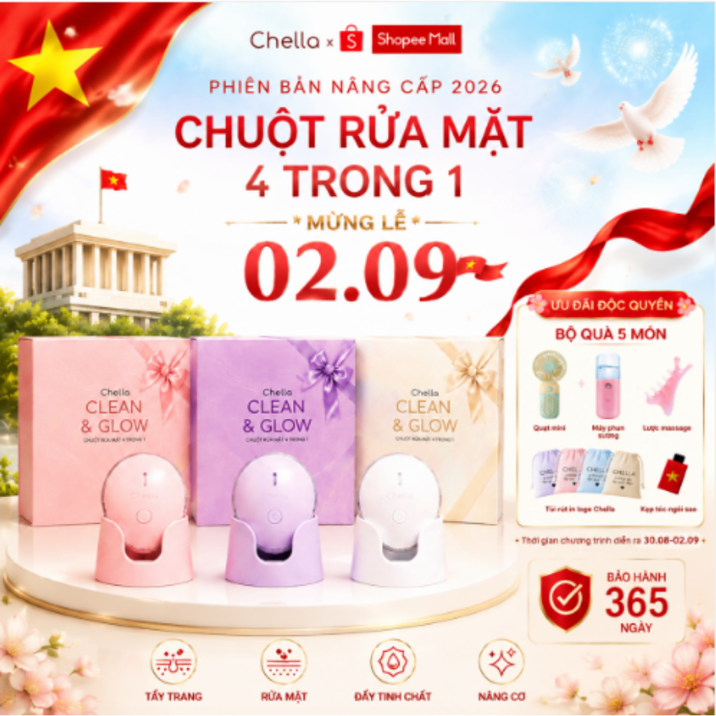 [QUÀ CAO CẤP] Chuột Rửa Mặt Chella Plus – Máy Tẩy Trang Kết Hợp Nâng Cơ Đẩy Tinh Chất Trẻ Hóa |Bảo H
