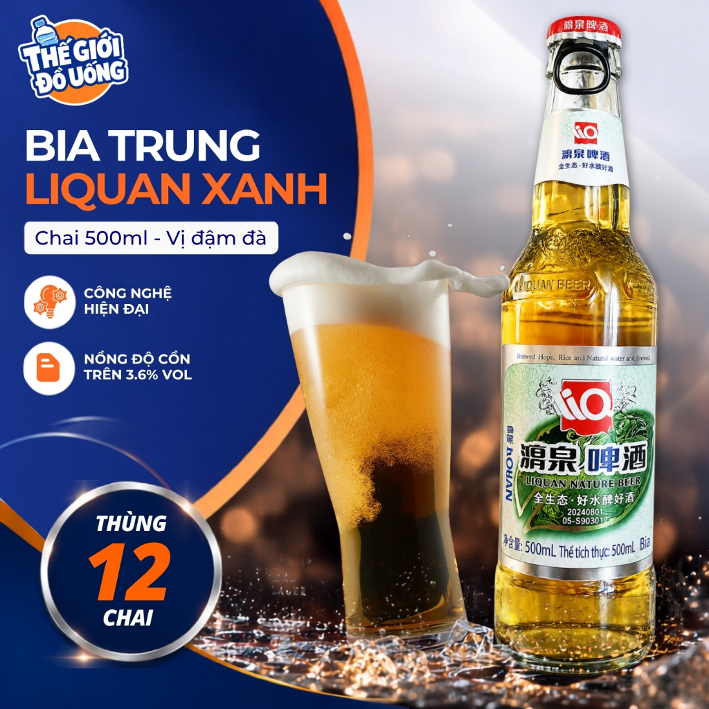 Bia Liquan Xanh Trung Quốc Thùng 12 Chai 500ml Bia Nhập Khẩu Vị Đậm Đà Dễ Uống