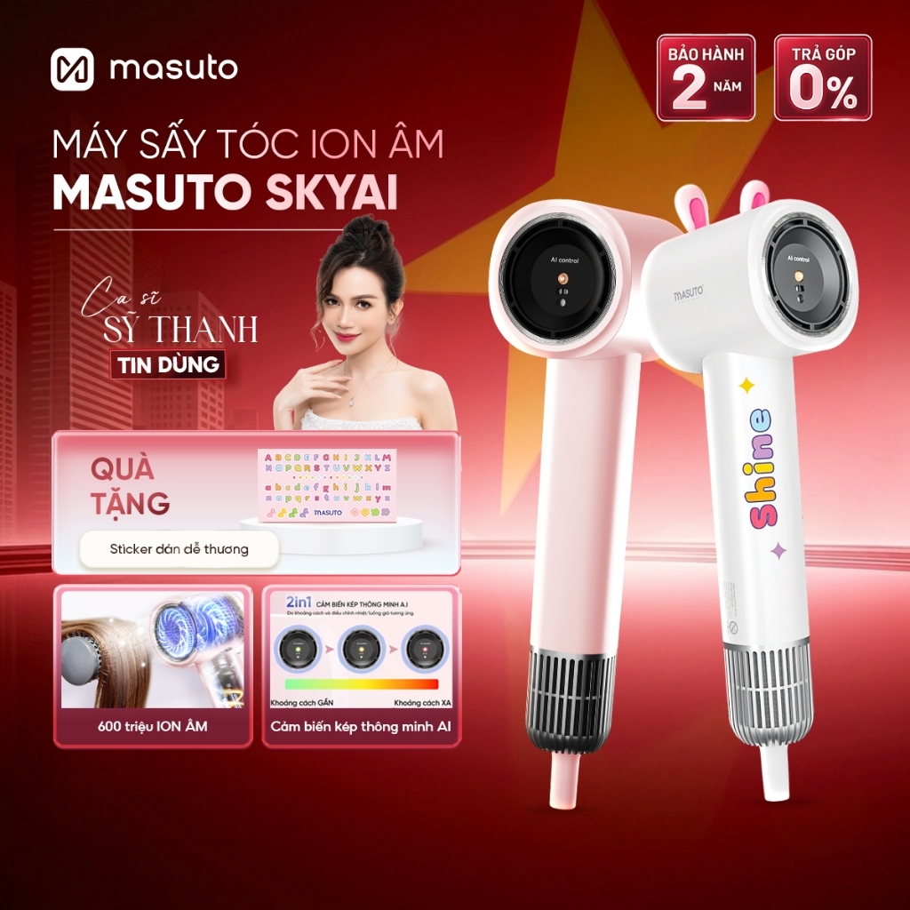 [GIÁ SHOCK TẠI LIVE] Máy sấy tóc ion âm Masuto SkyAI cảm biến tự động điều chỉnh nhiệt bảo vệ tóc bả