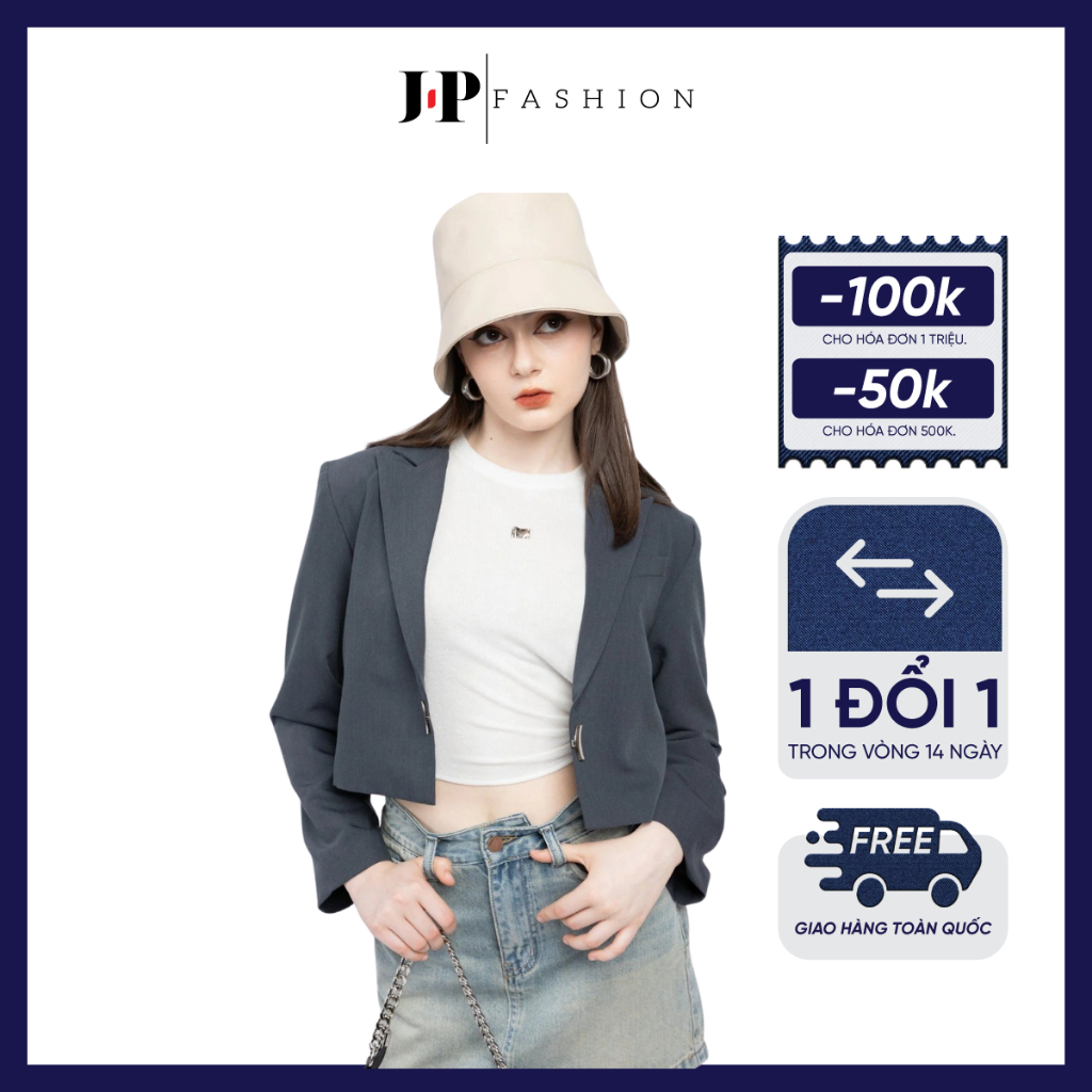 Áo Khoác Croptop Nữ J-P Fashion Hai Lớp, Blazer Nữ Có Độn Vai Tay Dài Thời Trang Thanh Lịch