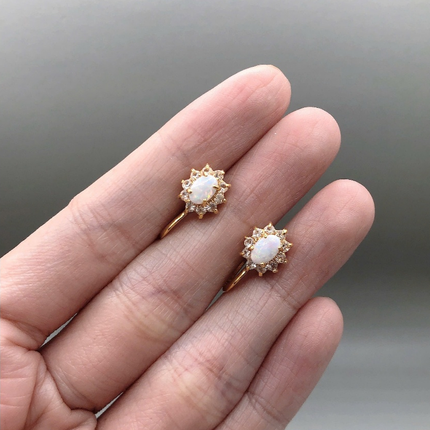 Bông tai kẹp vặn Vintage Opal siêu đẹp si tuyển Nhật
