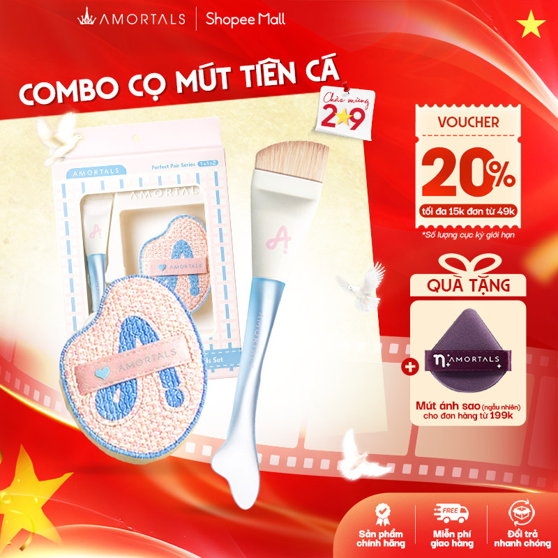 《Amortals Vietnam》Combo Cọ Mút Tán Kem Nền Amortals Cọ Trang Điểm Cá Nhân Tiên Cá Mềm Mại Tán Nền, C