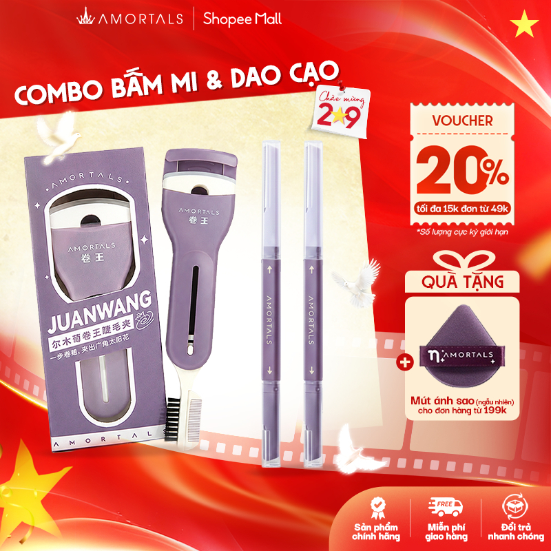 《Amortals Combo》Combo Kẹp Bấm Mi Amortals và Bộ 2 Dao Cạo Lông Mày Amortals Tiện Dụng