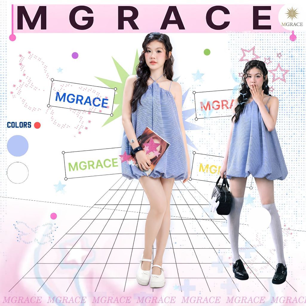 Đầm babydoll cổ yếm dáng xòe rộng, chất vải linen thun cao cấp mềm nhẹ thoáng mát MGRACE