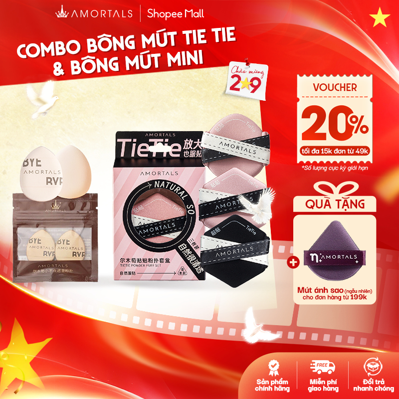 《Amortals Combo》Bộ 3 Mút Trang Điểm AMORTALS TieTie Tán Nền, Cushion Và Mút Che Khuyết Điểm Mini