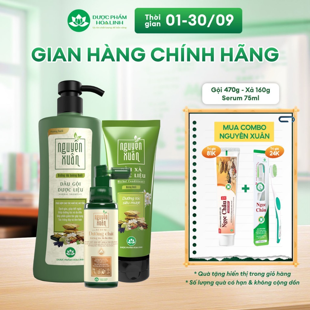 Combo Dầu gội Nguyên Xuân 470g KM 50g & dầu xả 160g dưỡng tóc hương bưởi + Serum Nguyên Xuân 75ml KM 15ml