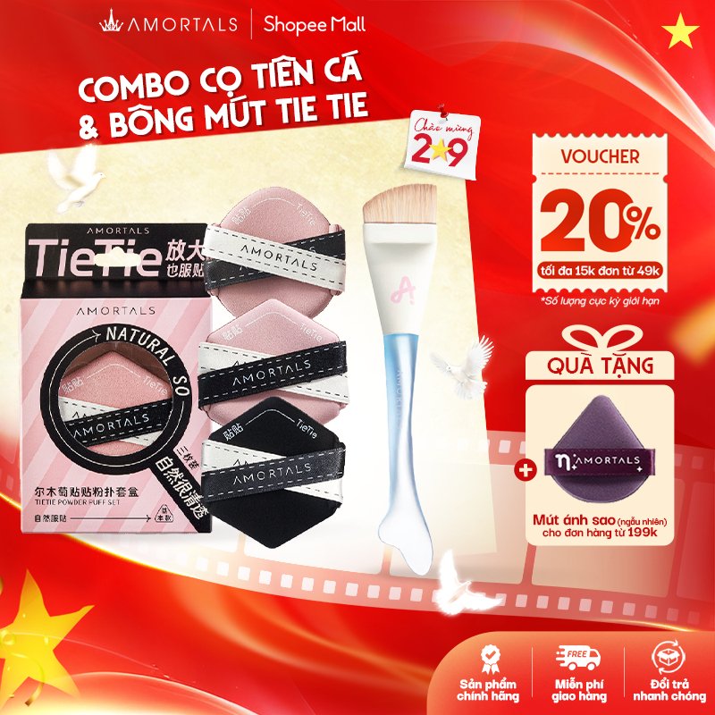 《Amortals Combo》Bông Mút TieTie Và Cọ Tán Nền Cá Tiên AMORTALS Tán Kem Nền Mềm Mịn