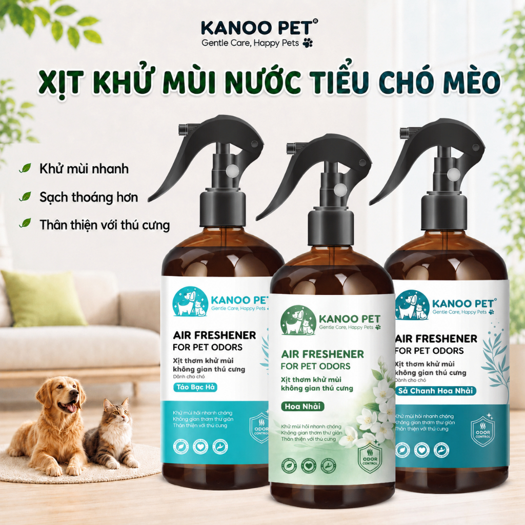 Xịt khử mùi nước tiểu chó mèo Kanoo Pet - khử mùi hôi khai, làm thơm nhanh, hỗ trợ pet đi vệ sinh đú