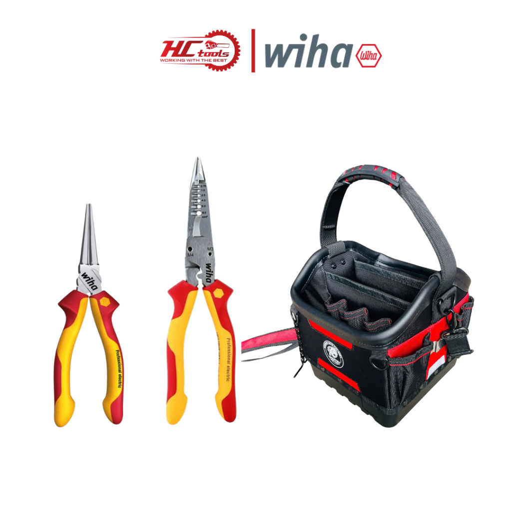 Combo Kìm Cách Điện 1000V Wiha 47199 & Wiha 26735 Kèm Túi Đựng Đồ Nghề GIJUTSU GK-5 Cao Cấp Cho Thợ 