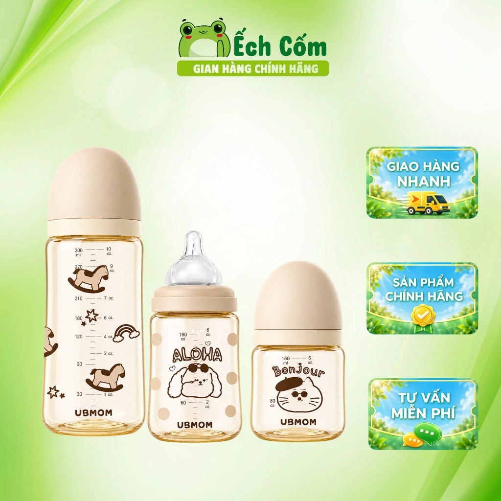 Bình Sữa Ubmom PPSU Chống Sặc, Chống Đầy Hơi, An Toàn Cho Trẻ Sơ Sinh - 120ml/200m/280ml