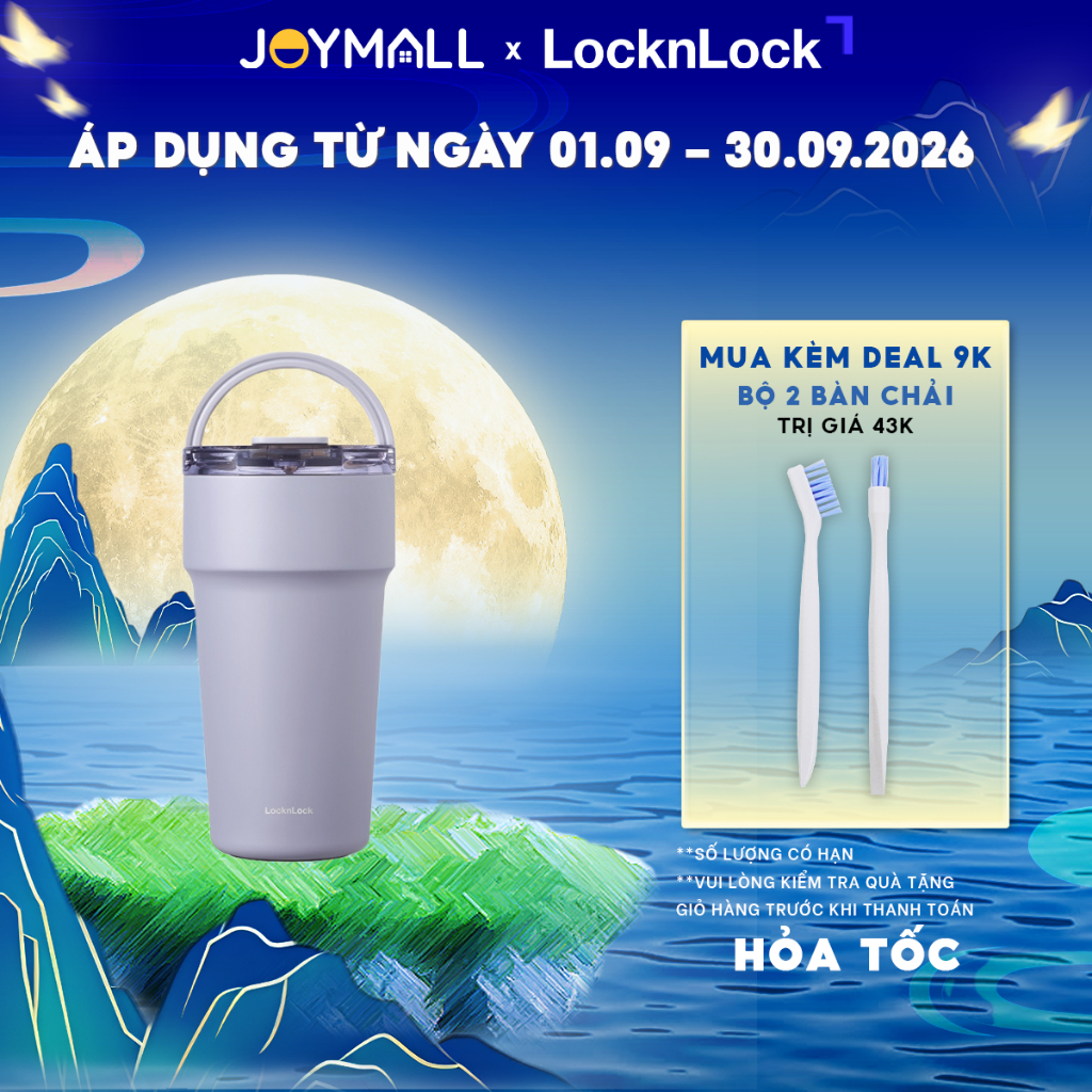 Bình Giữ Nhiệt Phủ Sứ LocknLock LHC4416GRP 710ml, LHC4419GRP 900ml Màu Tím, Có Ống Hút, Quai Xách -J