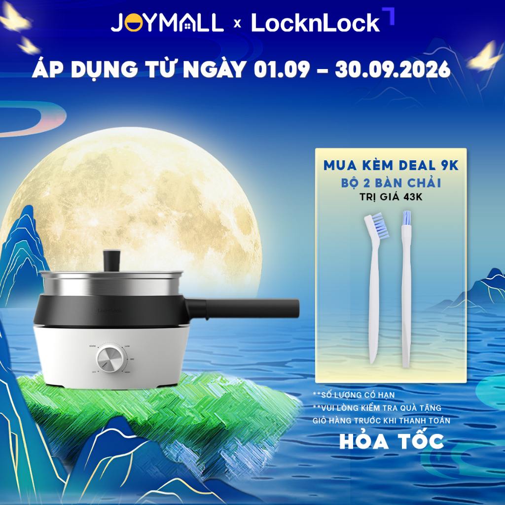 Nồi Điện Đa Năng 4 Trong 1 LocknLock 2L EJP421WHT, Hàng Chính Hãng, Nướng, Chiên, Lẩu, Hấp – JoyMall