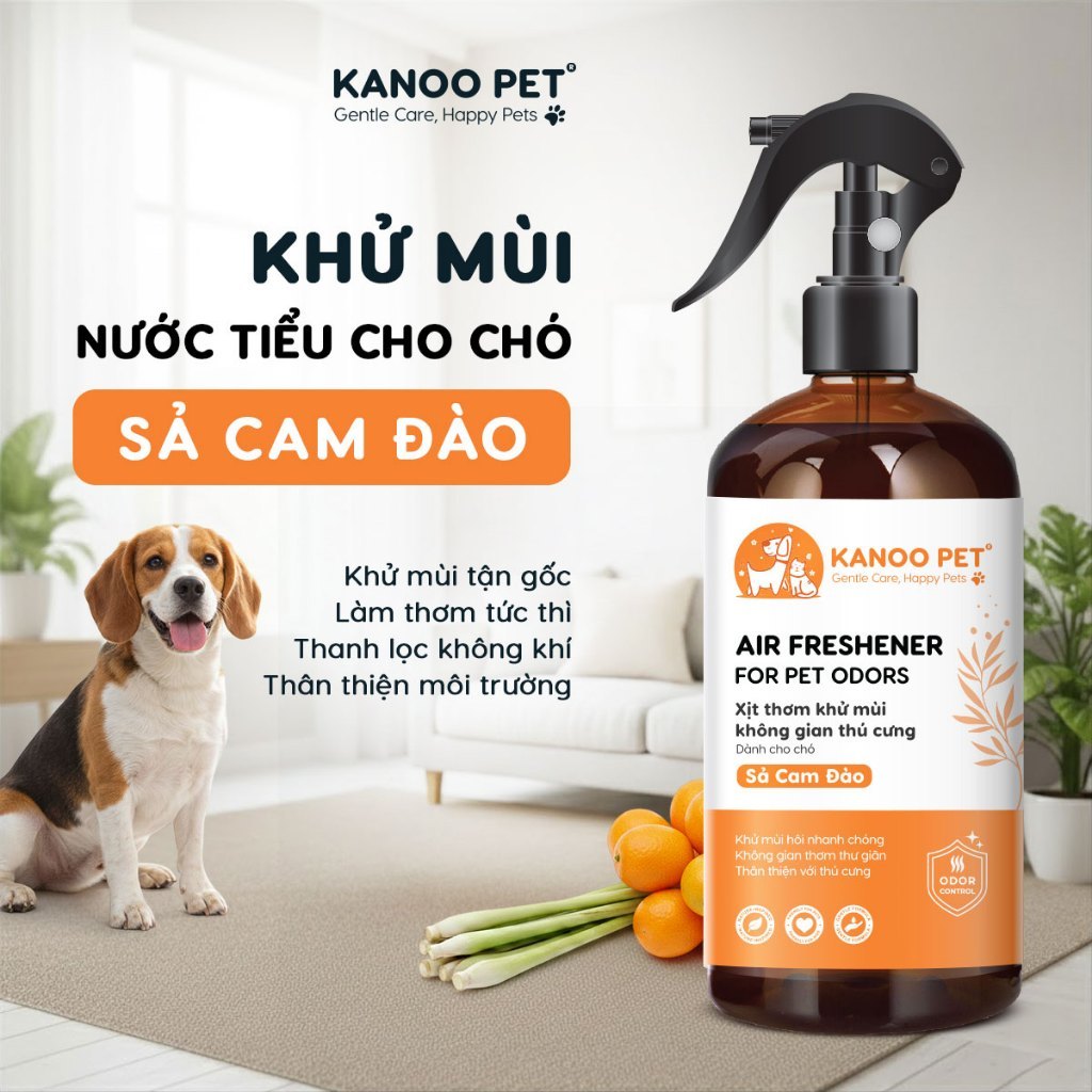 Xịt khử mùi nước tiểu cho chó Kanoo Pet - Sả Cam Đào 500ml