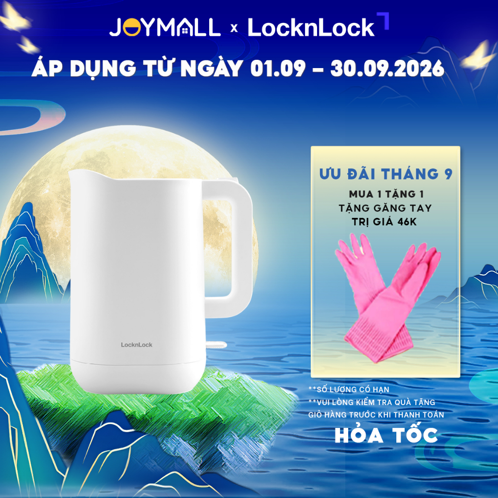 Ấm Đun Siêu Tốc Giảm Âm LocknLock Silent Electric Kettle EJK216WHT 1.2L , Hàng Chính Hãng - JoyMall