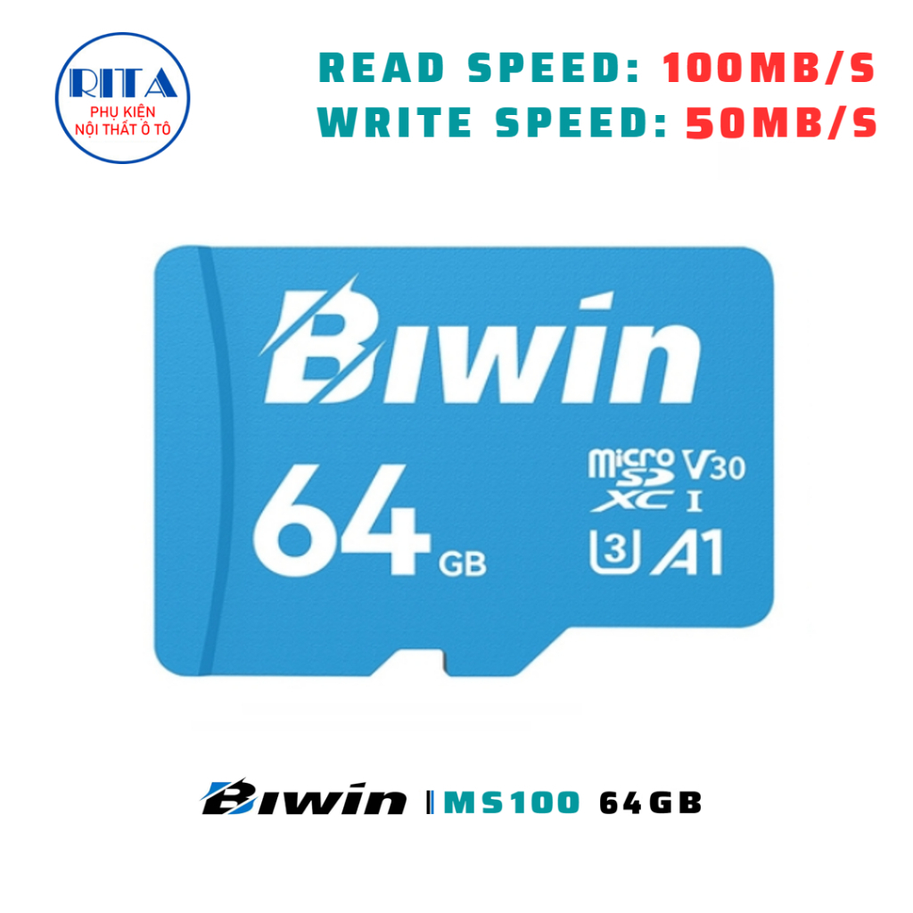 Thẻ Nhớ Micro SD Biwin MS100 64Gb - Chuẩn U3 Cho Camera Hành Trình - Hàng Chính Hãng -Bảo Hành 3 Năm