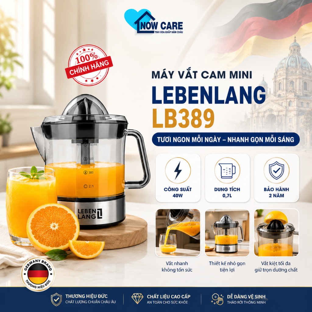 (Đức) Máy Vắt Cam Lebenlang Vắt Cam Kiệt Nước Vắt Cam Nhanh Không Gây Đau Tay Không Dính Mùi Vỏ Cam