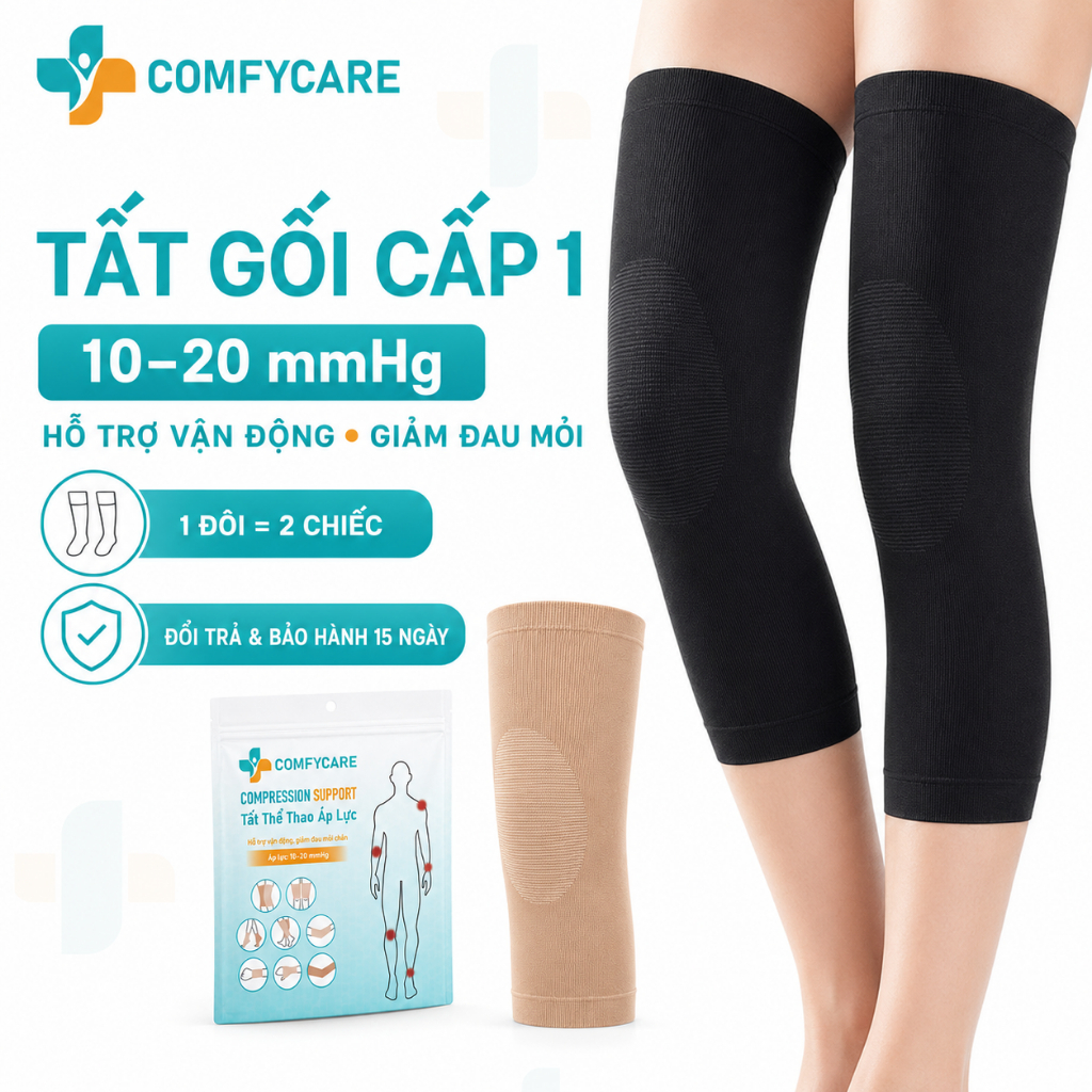 Tất Phòng Ngừa Suy Giãn Tĩnh Mạch Đầu Gối Chân Cấp 1 -COMFYCARE - Đai Gối Thể Thao Hỗ Trợ Vận Động, Giảm Đau Mỏi