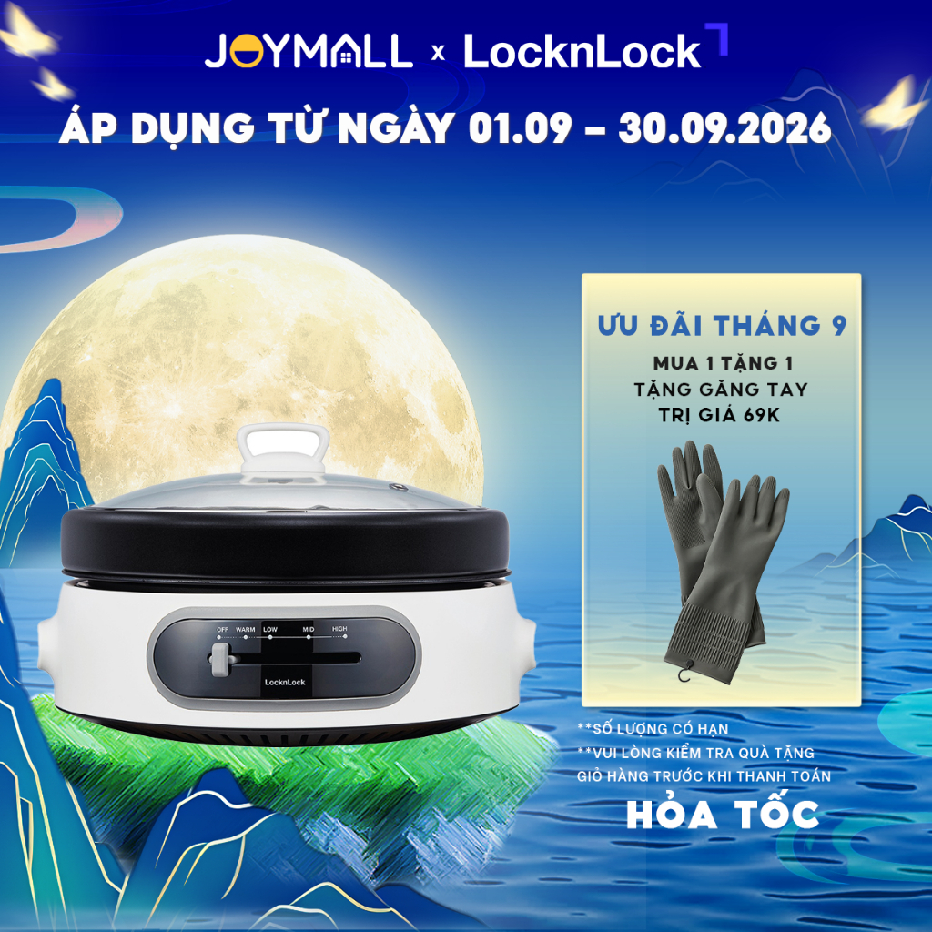 Nồi lẩu nướng đa năng LocknLock 4L Multi Cooker EJP544WHT, Hàng chính hãng, nấu lẩu, nướng - JoyMall