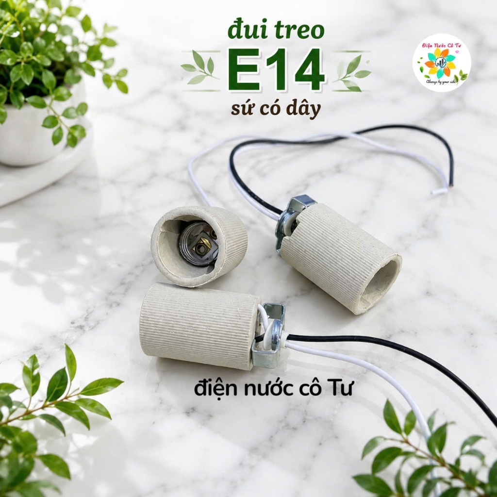 Đui đèn treo sứ E14 - đui đèn bóng LED, Compact, bóng chữ U
