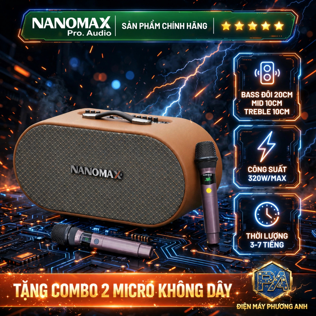 Loa Karaoke Xách Tay Nanomax K-05 Bass Đôi 20cm 320w