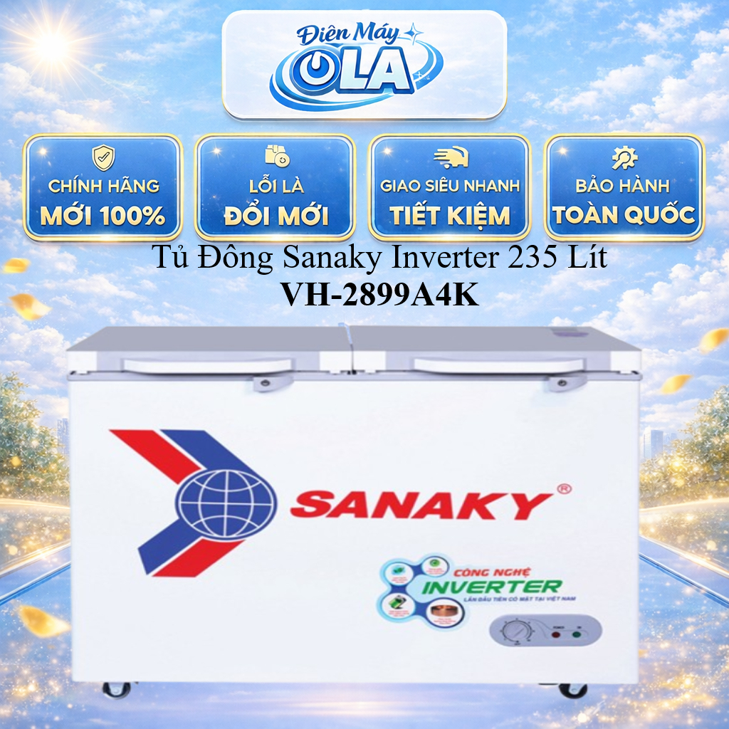 (HCM) - VH-2899A4K - Tủ Đông Sanaky Inverter 235 Lít VH-2899A4K - 1 NGĂN ĐÔNG, 2 CỬA - DÀN ĐỒNG