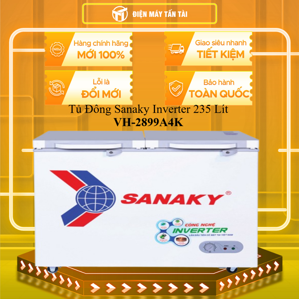 (HCM) - VH-2899A4K - Tủ Đông Sanaky Inverter 235 Lít VH-2899A4K - 1 NGĂN ĐÔNG, 2 CỬA - DÀN ĐỒNG