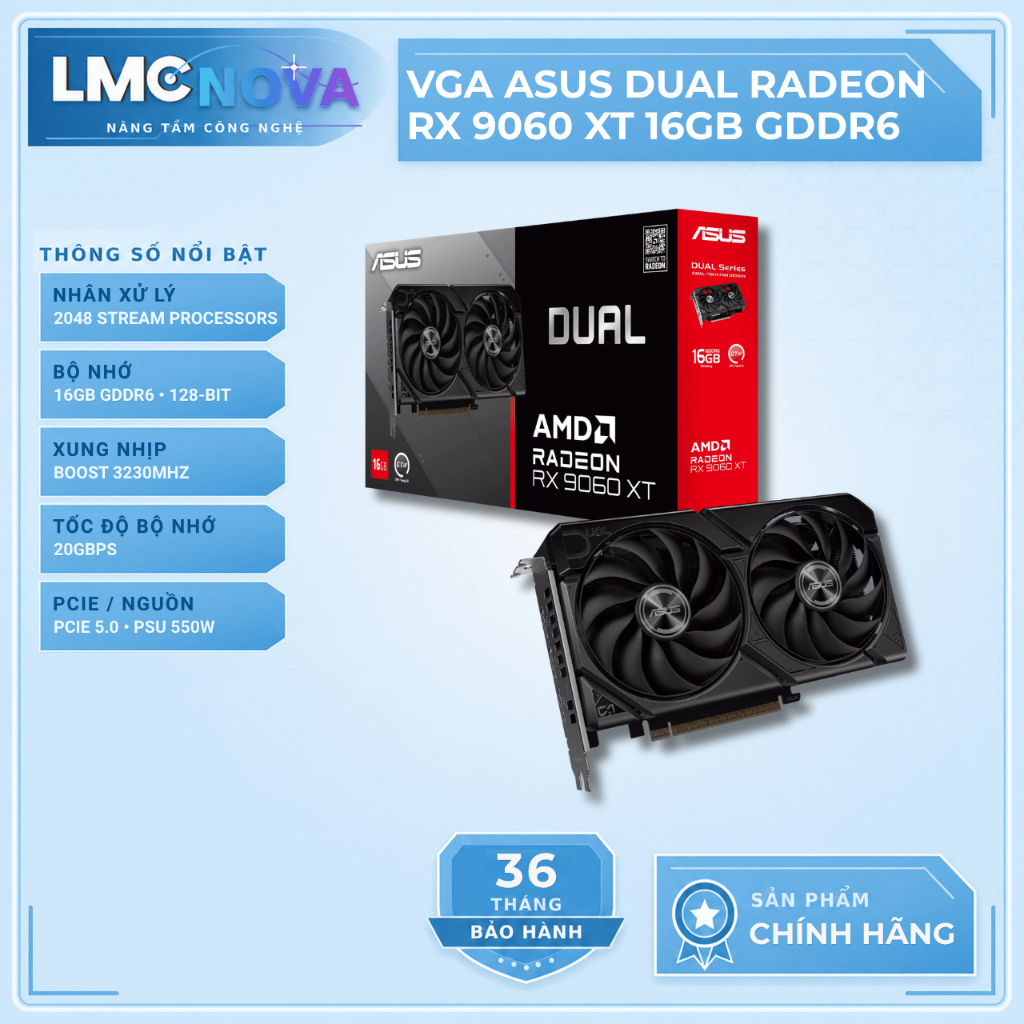 VGA Asus DUAL Radeon AMD RX 9060 XT 16GB GDDR6