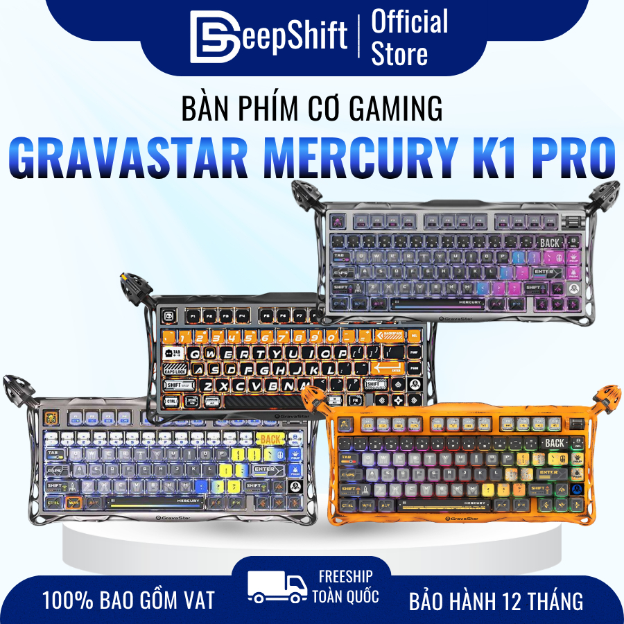 Bàn phím cơ GravaStar Mercury K1 Pro Cyberpunk RGB Wireless Mechanical Keyboard Hot Swap 75%