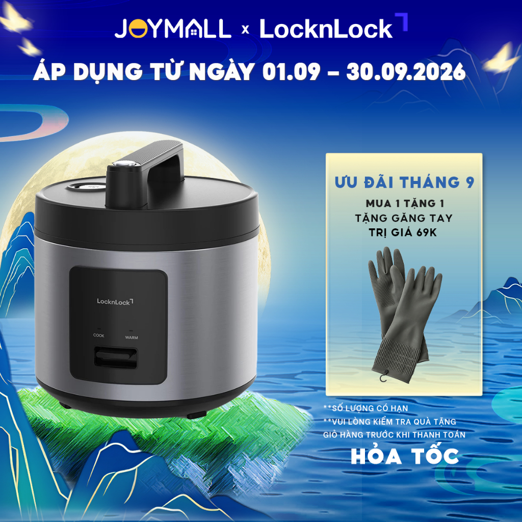 Nồi Cơm Điện LocknLock Essential Rice Cooker EJR452BLK 1.8L - Màu Đen, Hàng Chính Hãng - Joymall