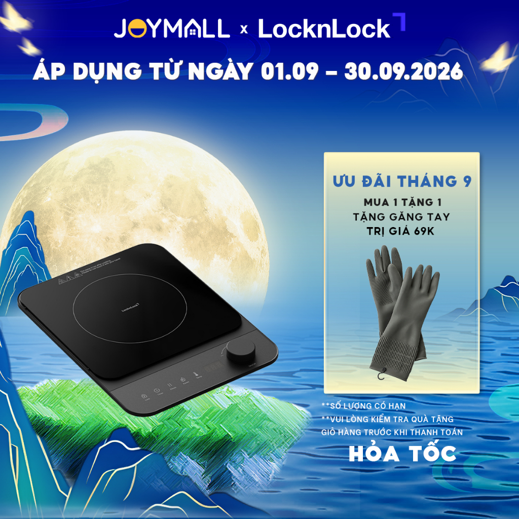 Bếp điện từ Locknlock EJI351BLK, Công Suất 2000W, Màu đen, Induction Cooker  - Hàng Chính Hãng - Joy