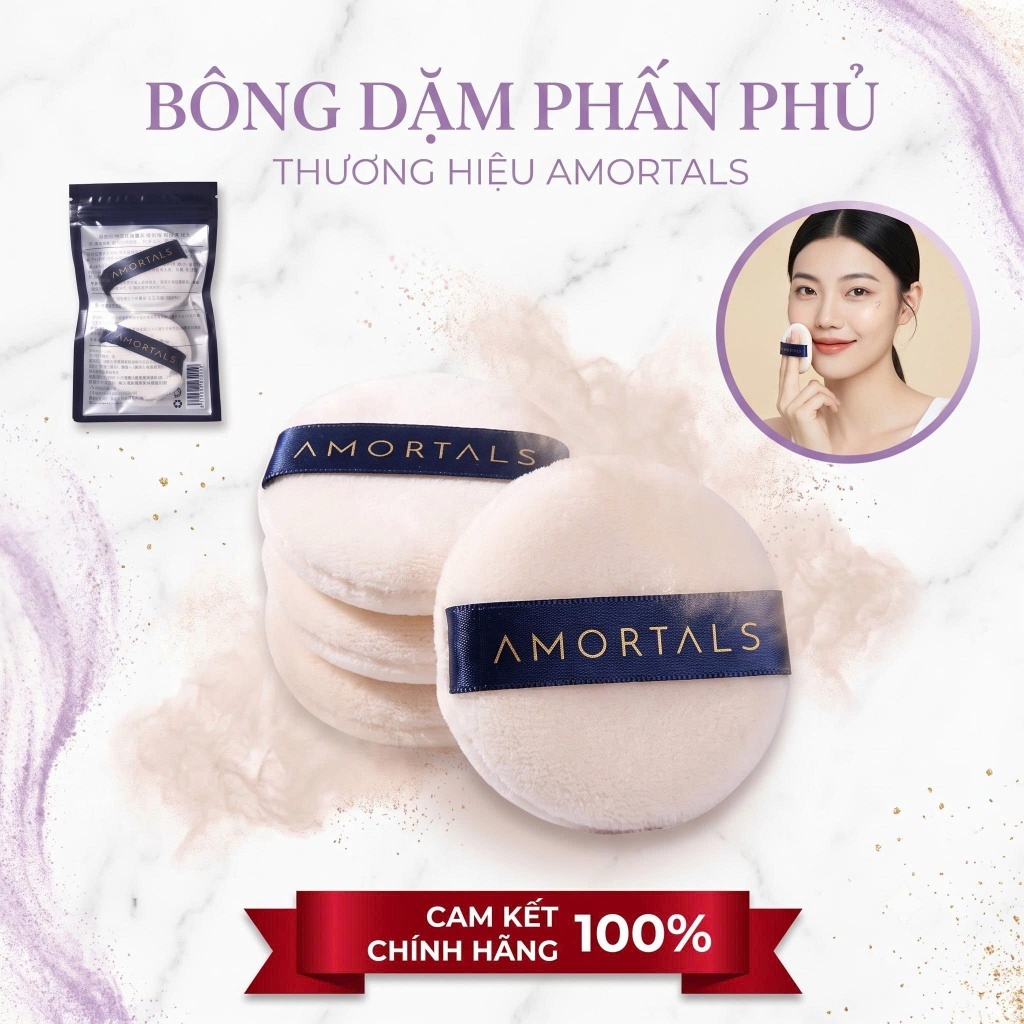 Bộ 2 bông phủ phấn AMORTALS mềm mịn, Set 2 mút trang điểm AMORTALS đánh phấn phủ