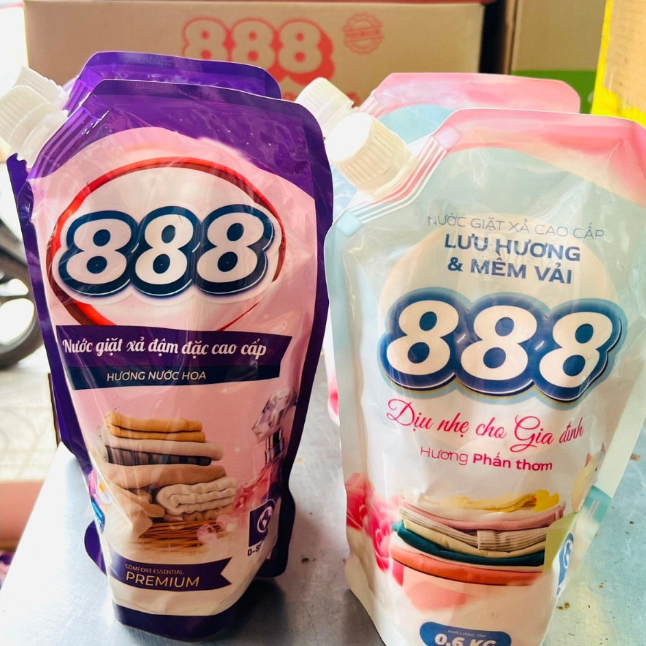 THÙNG 24 TÚI NƯỚC GIẶT XẢ 888 (0.6L/ 1 TÚI), HƯƠNG PHẤN HOA, HƯƠNG PREMIUM 888