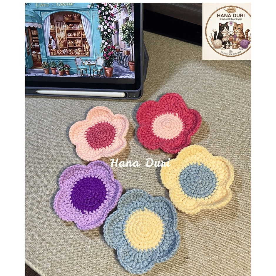 Lót ly len hình Bông Hoa - Hana Duri - Handmade