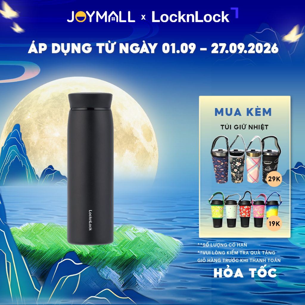 Bình giữ nhiệt LocknLock Màu Đen LHC4244BLK 460ml, Hàng Chính Hãng, Có Khay Lưới Lọc Trà - JoyMall