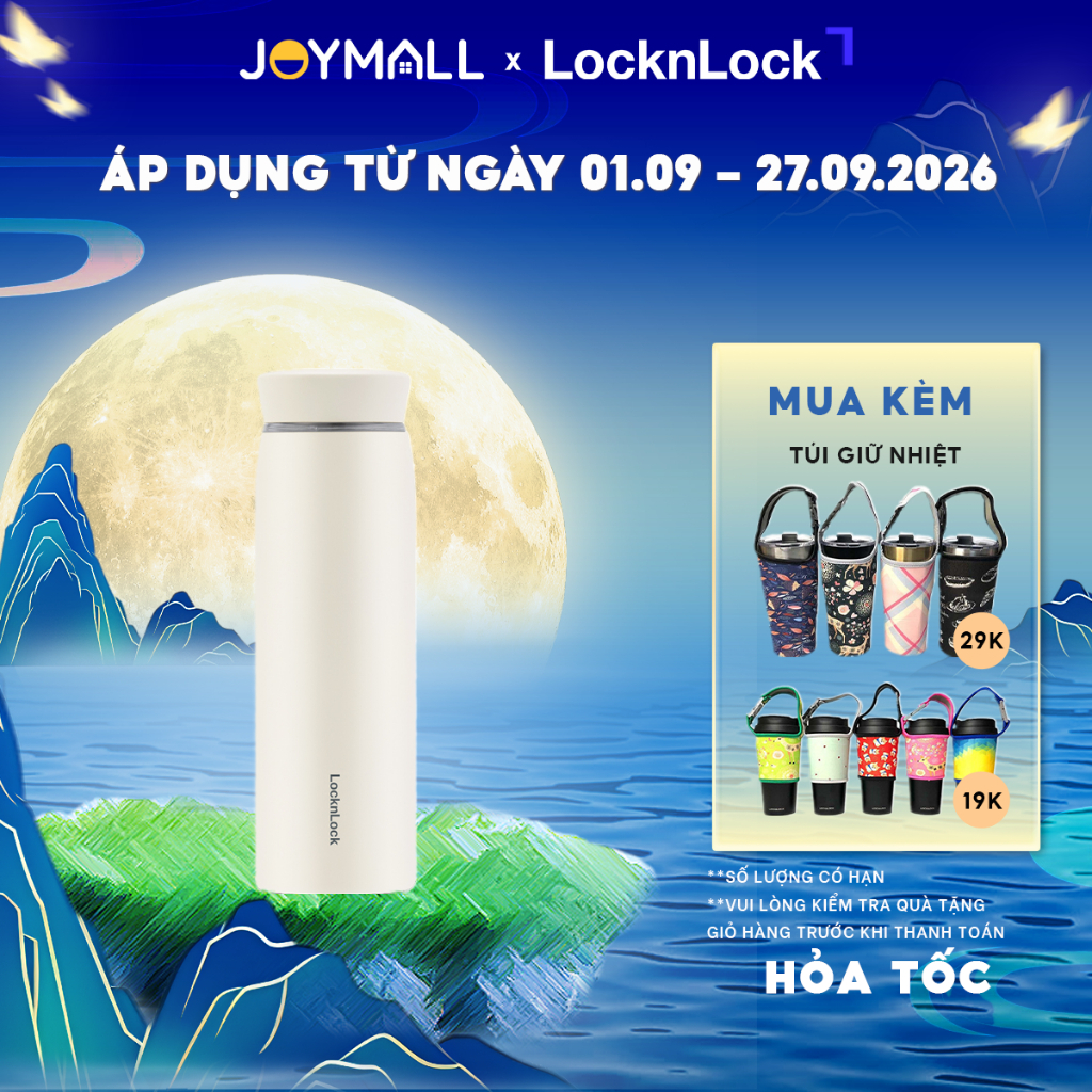 Bình giữ nhiệt LocknLock Feather Light Trắng LHC4244IVY 460ml, Hàng Chính Hãng, Lưới Lọc Trà-JoyMall