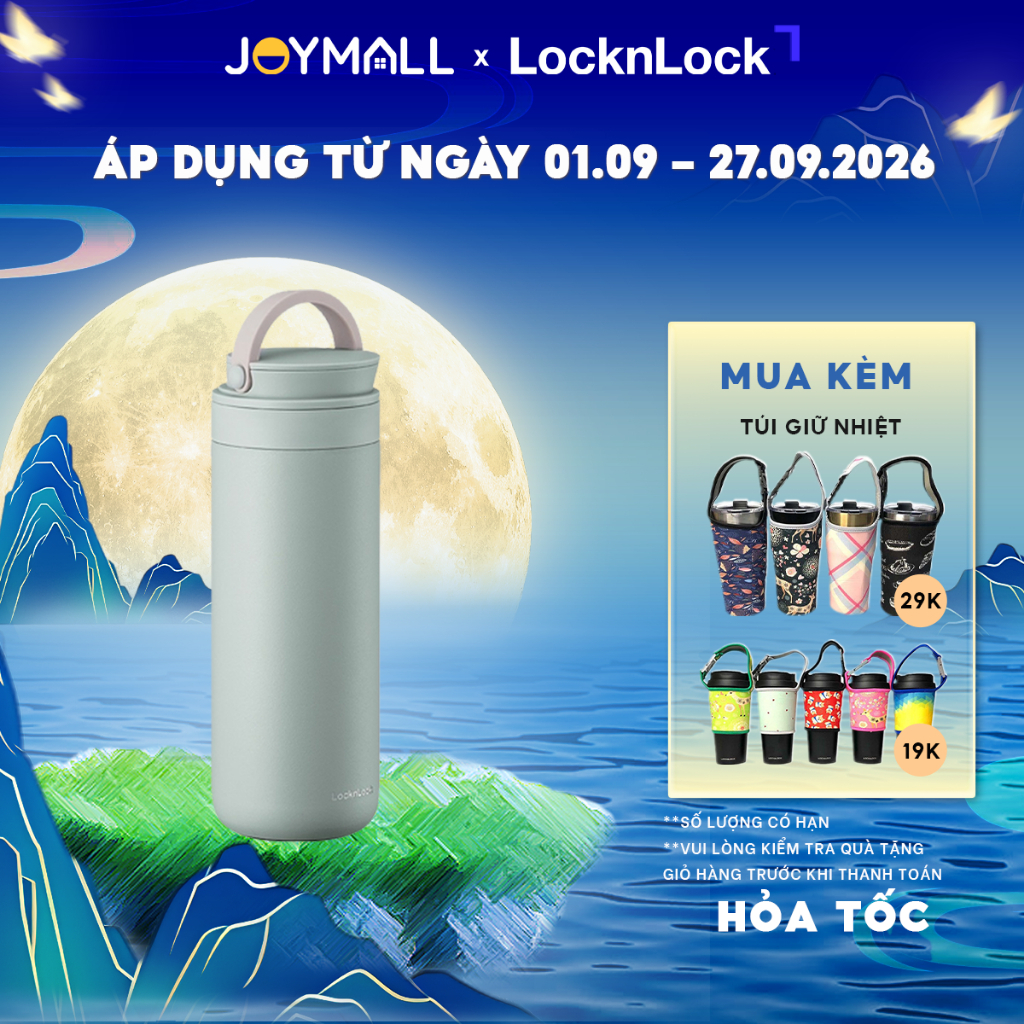 Bình giữ nhiệt LocknLock 475ml Metro LHC4274MIT Xanh Mint, Hàng chính hãng, có quai xách - JoyMall