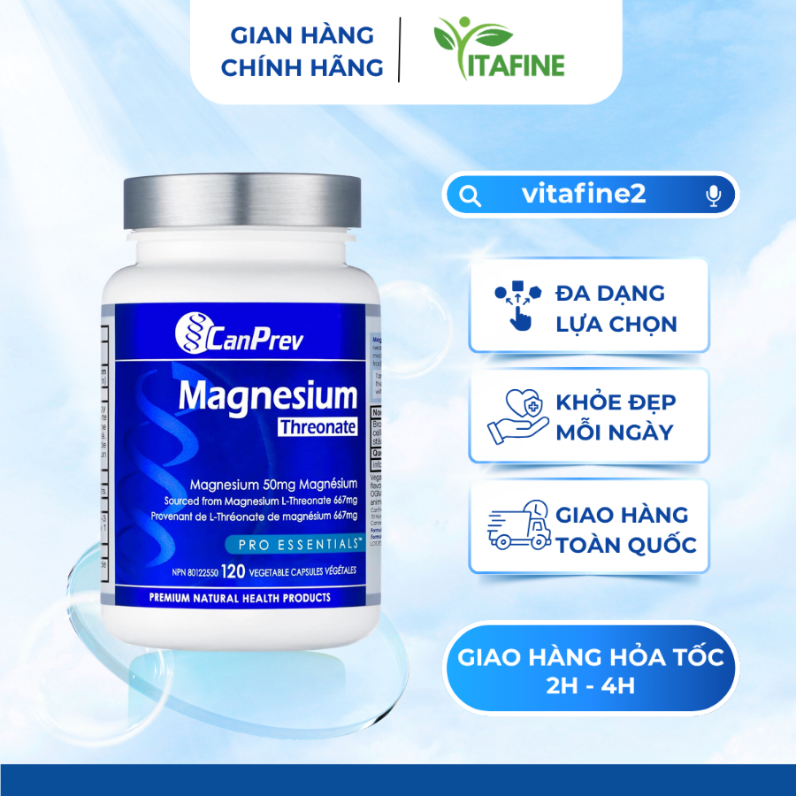 CanPrev Magnesium Threonate Bổ Sung Magie L-Threonate, Hỗ Trợ Chuyển Hóa Năng Lượng Và Chức Năng Cơ