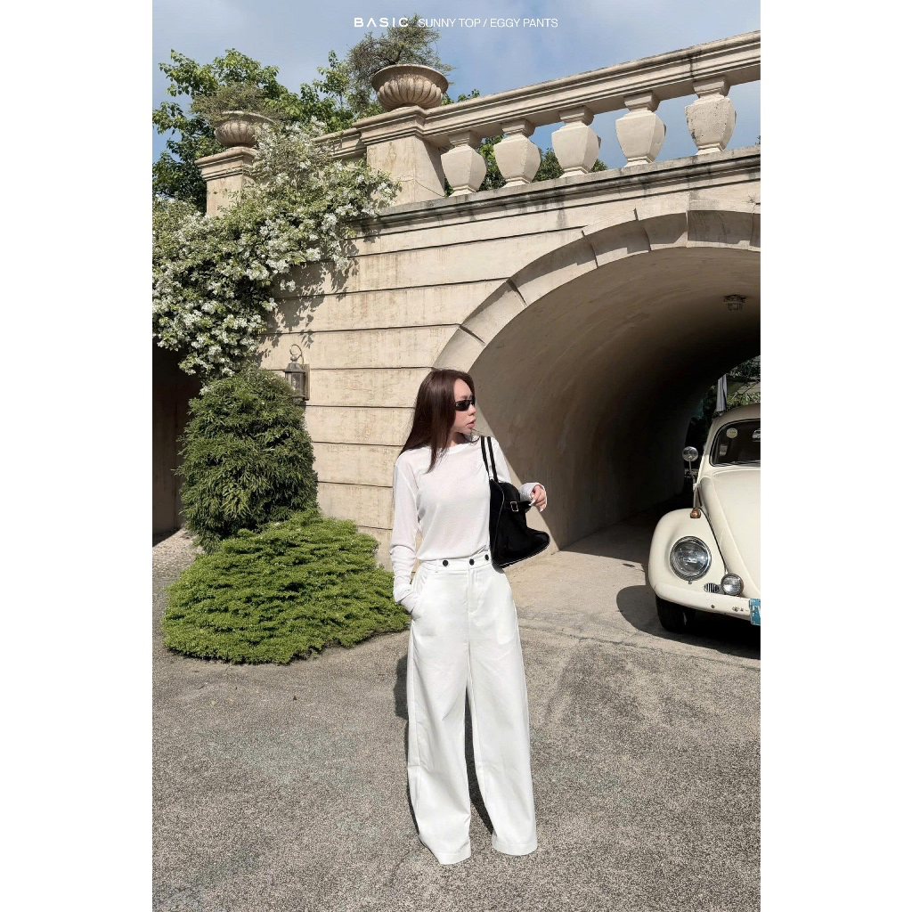 Quần dài ống suông đính nút BASIC EGGY PANTS