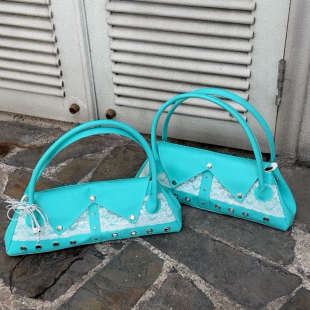 (Design by Lolie_dn) Túi xanh mint phối hoạ tiết ren, kiểu dáng cổ áo sơ mi phá cách