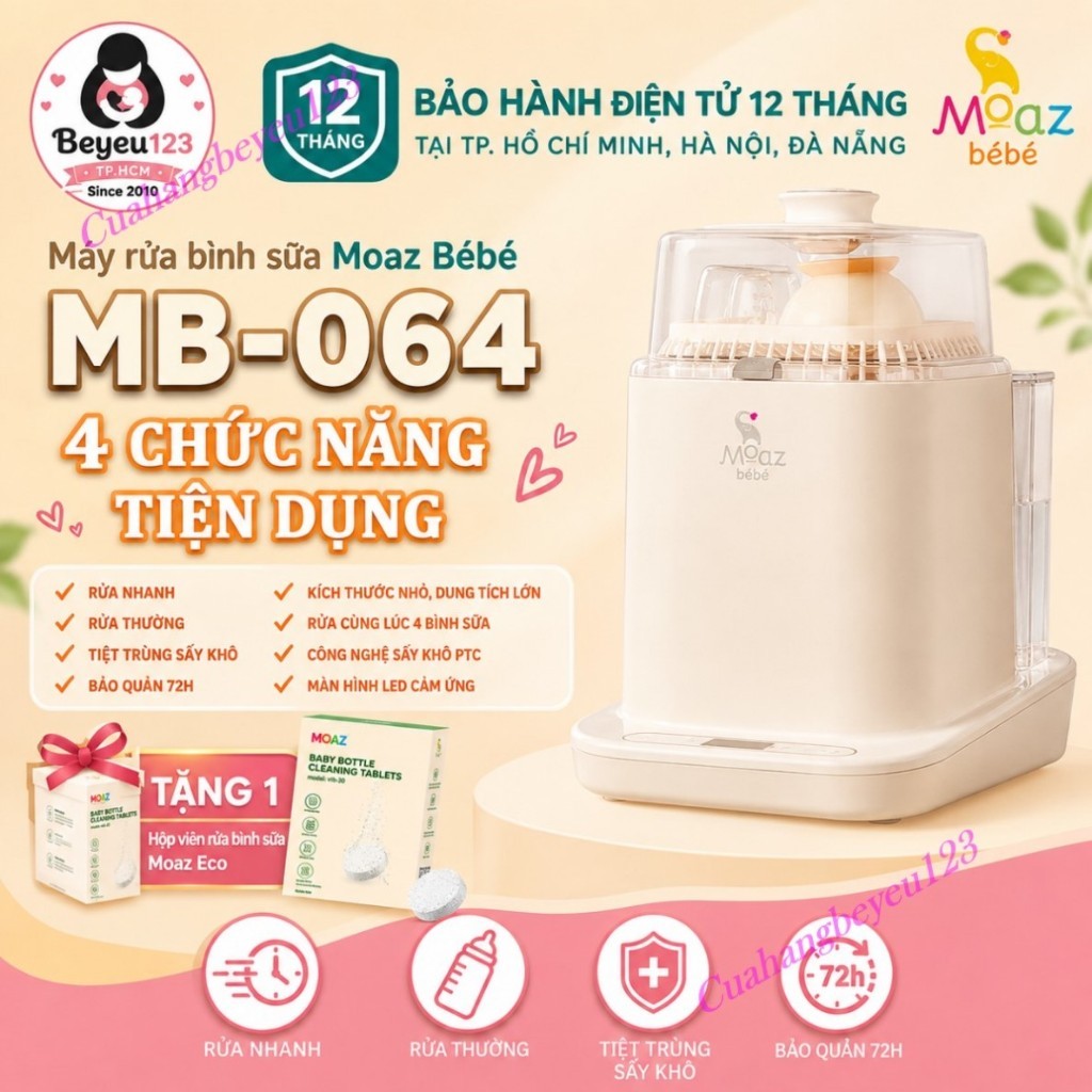 Máy rửa bình sữa tiệt trùng sấy khô Moaz BéBé MB-064 MB064 - Khoang rửa bình lớn rửa cùng lúc 4 bình