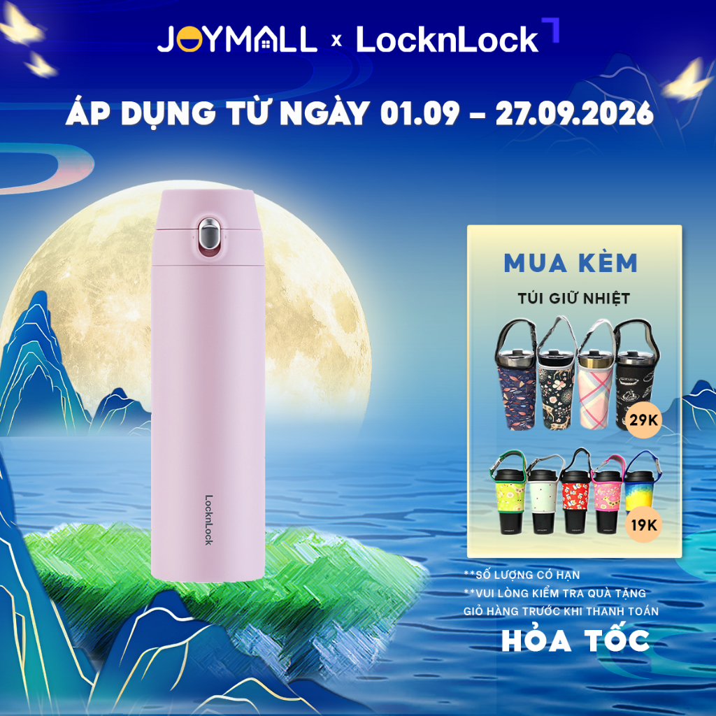 Bình giữ nhiệt LocknLock 500ml Featherlight Tím LHC3257LVOL, Hàng chính hãng, nắp bật 1 chạm-JoyMall