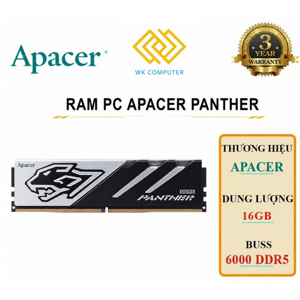 Ram Máy tính  APACER PANTHER 16GB DDR5 | BUS 6000MHz, CL38 (16GB x 1) || Mới, Bảo hành 36 Tháng