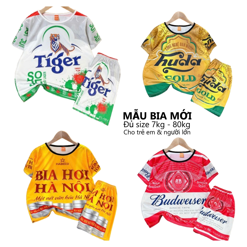 ĐỒ BỘ BIA HUDA TIGER SOJU BUDWEISER BIA HƠI HÀ NỘI cho bé và người lớn đủ size đến 80kg